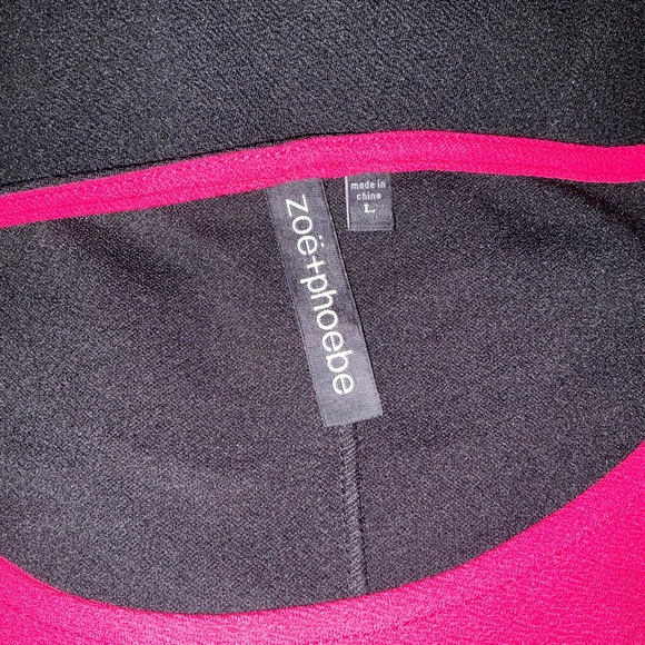 Zoe+Phoebe Asymmetrical Black and Pink Sheath Dress with 3/4 Sleeves Size Large - Picture 4 of 7